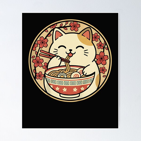 Aperçu de l'œuvre Chat Ramen Heureux – Design Kawaii Chubby créée et vendue par CHIFOUR4.