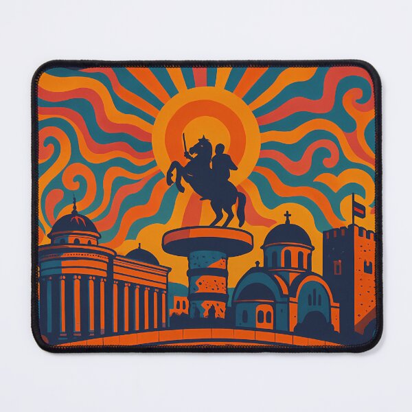 Item preview, Trippy Psychedelic Poster of Skopje | Neon Stone Bridge & Fortress Skyline | Surreal Macedonian Cityscape Art designed and sold by PaintedPixels01.