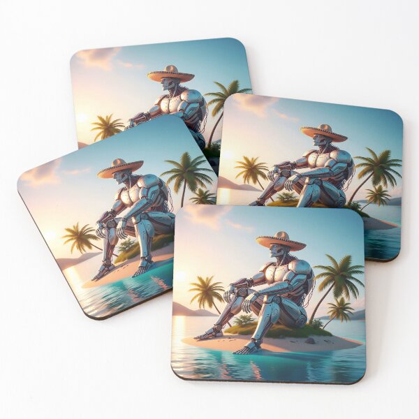 Item preview, Solarpunk Robot Relaxing on Tropical Beach designed and sold by CreativeCorez.