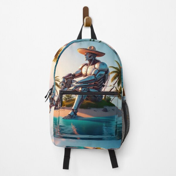 Item preview, Solarpunk Robot Relaxing on Tropical Beach designed and sold by CreativeCorez.