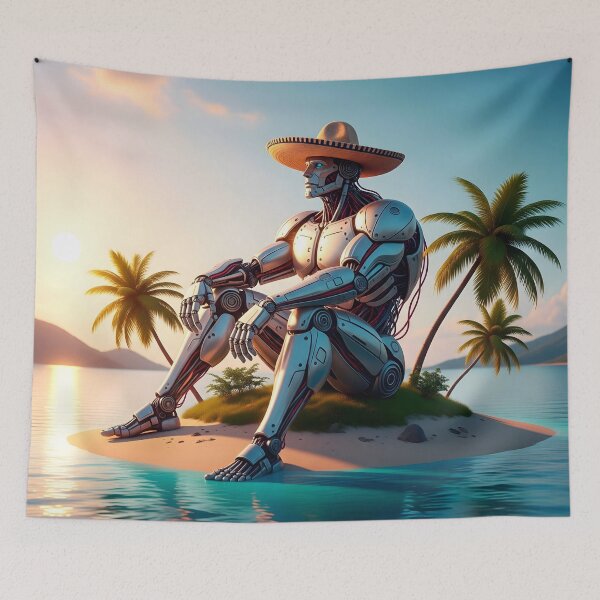 Item preview, Solarpunk Robot Relaxing on Tropical Beach designed and sold by CreativeCorez.
