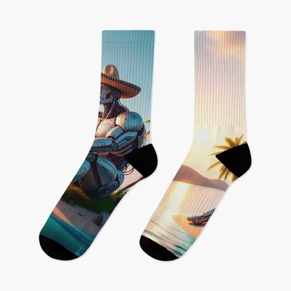 Item preview, Solarpunk Robot Relaxing on Tropical Beach designed and sold by CreativeCorez.