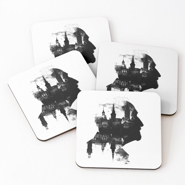 Item preview, Cityscape Silhouette Portrait – Noir Double Exposure Man (Black & White) designed and sold by inkoutninja.