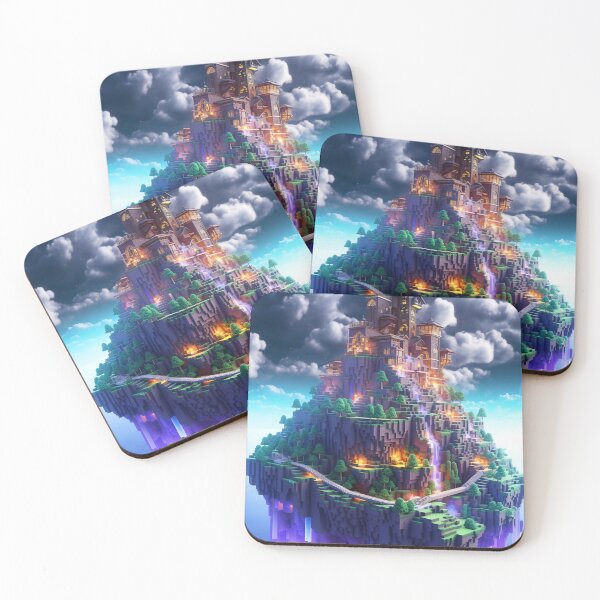 Item preview, Floating Castle Sky Island - Colorful Voxel Art Fantasy Landscape, 3D Pixel Block Style Digital Art Print designed and sold by Gravitylessarts.