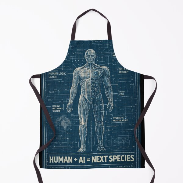 Item preview, Human + AI = Next Species – Transhumanism Artificial Intelligence Blueprint Design designed and sold by OrbitOfMind.