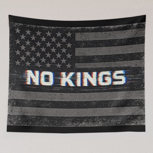 Item preview, No Kings Glitch VHS Aesthetic Protest Design Anti Authoritarian Sticker designed and sold by MaxLevelMerch.