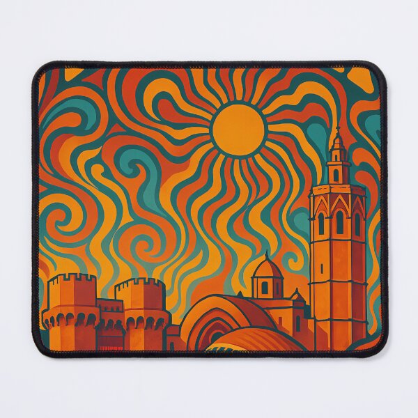 Item preview, Trippy Psychedelic Poster of Valencia | Neon City of Arts & Sciences Skyline | Surreal Spanish Cityscape Art designed and sold by PaintedPixels01.