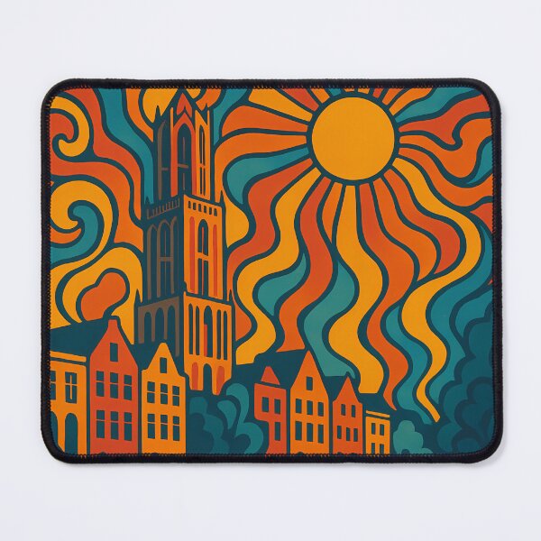 Item preview, Trippy Psychedelic Poster of Utrecht | Neon Dom Tower & Canals Skyline | Surreal Dutch Cityscape Art designed and sold by PaintedPixels01.