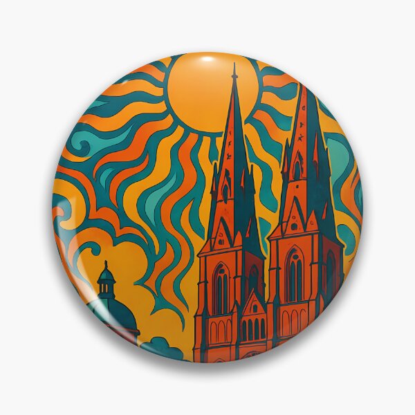 Item preview, Trippy Psychedelic Poster of Uppsala | Neon Uppsala Cathedral & Fyris River Skyline | Surreal Swedish Cityscape Art designed and sold by PaintedPixels01.