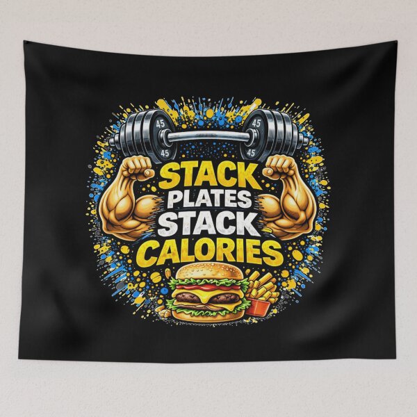 Item preview, Stack Plates Stack Calories Gym Humor Food Fitness Design designed and sold by Wolf Garage.