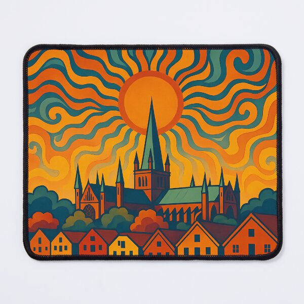 Item preview, Trippy Psychedelic Poster of Trondheim | Neon Nidaros Cathedral & River Skyline | Surreal Norwegian Cityscape Art designed and sold by PaintedPixels01.