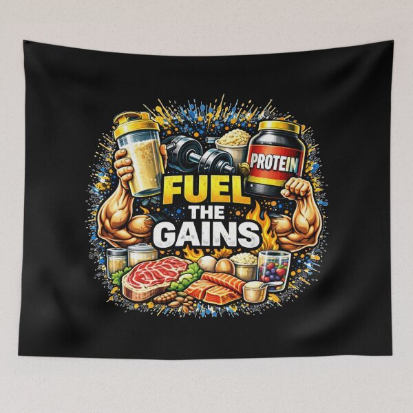 Item preview, Fuel The Gains Gym Humor Fitness Nutrition Design designed and sold by Wolf Garage.