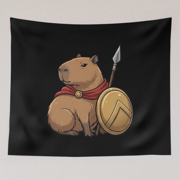 Item preview, Spartan Capybara Warrior with Spear and Shield designed and sold by k3rstman1.