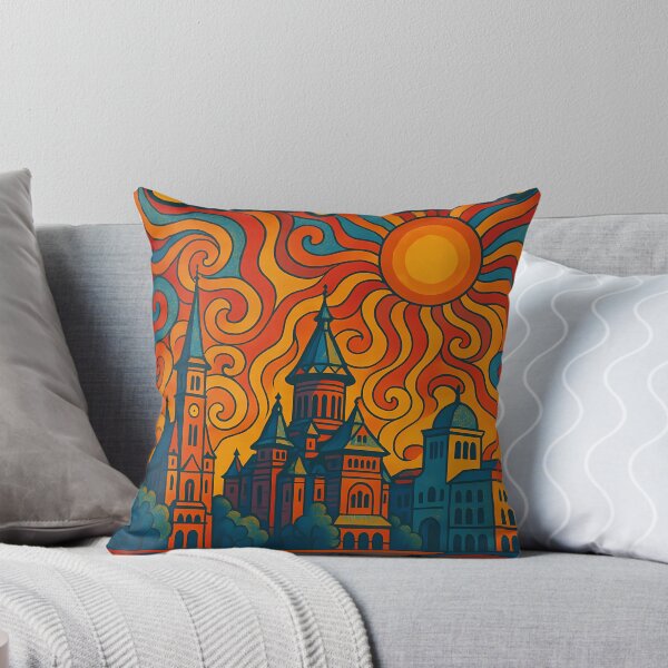 Item preview, Trippy Psychedelic Poster of Timișoara | Neon Union Square & Orthodox Cathedral Skyline | Surreal Romanian Cityscape Art designed and sold by PaintedPixels01.
