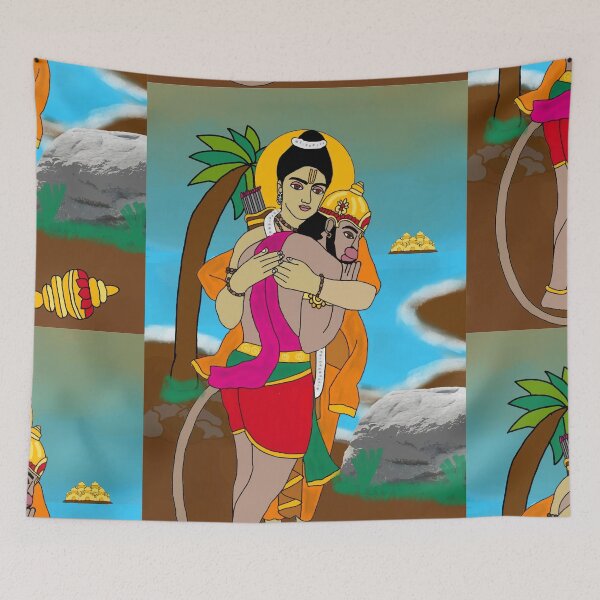 Item preview, Sacred Rama & Hanuman Illustration – Mythological Hindu Divine Art designed and sold by Harshit_Digital_Arts.
