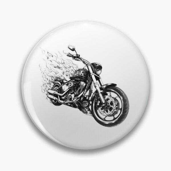 Item preview, Flaming Chopper Motorcycle – Biker Hot Rod Flame Art (Black & White) designed and sold by inkoutninja.