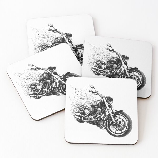 Item preview, Flaming Chopper Motorcycle – Biker Hot Rod Flame Art (Black & White) designed and sold by inkoutninja.
