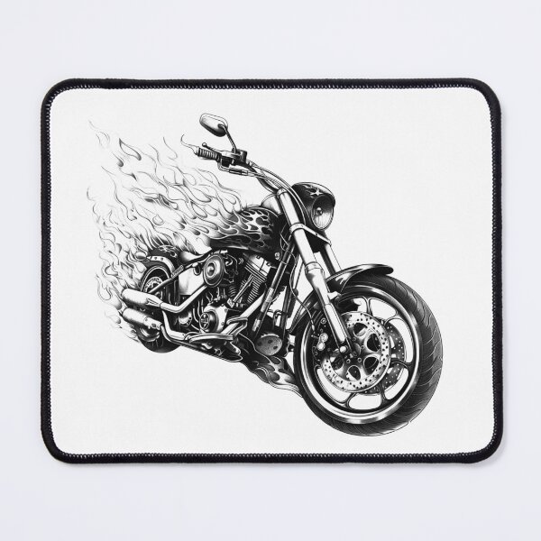 Item preview, Flaming Chopper Motorcycle – Biker Hot Rod Flame Art (Black & White) designed and sold by inkoutninja.