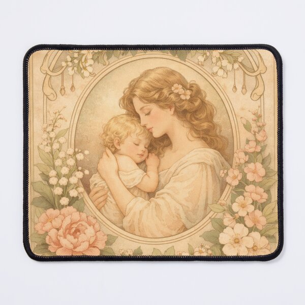 Item preview, Vintage Art Nouveau Mother’s Day Card with Floral Frame (Pastel Mother and Child Illustration) designed and sold by InNyutLab.