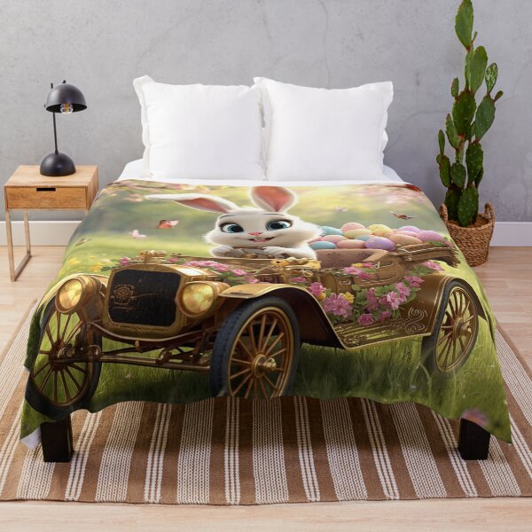 Item preview, Joyful Easter Bunny Driving Vintage Car in Spring Meadow designed and sold by PixelVibe782.