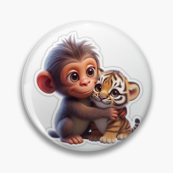 Item preview, Cute Monkey Hugging Tiger Cub – Adorable Baby Animal Sticker designed and sold by Punjabink.