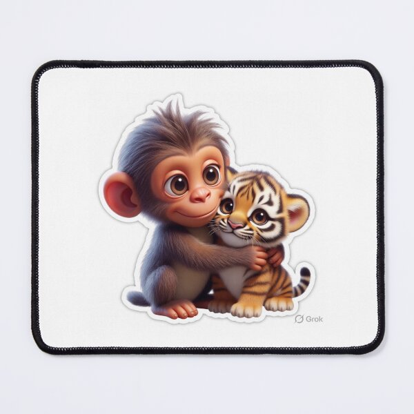 Item preview, Cute Monkey Hugging Tiger Cub – Adorable Baby Animal Sticker designed and sold by Punjabink.