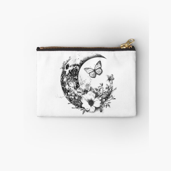 Item preview, Floral Crescent Moon with Butterfly – Celestial Botanical (Black & White) designed and sold by inkoutninja.