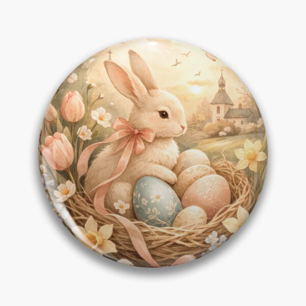 Item preview, Vintage Art Nouveau Easter Bunny with Pastel Eggs and Spring Flowers designed and sold by InNyutLab.
