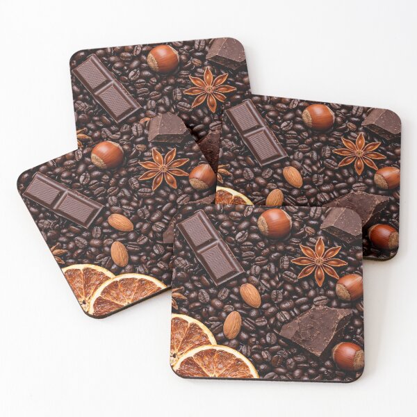 Item preview, Coffee Beans and Dark Chocolate Pattern – Gourmet Mocha Dessert Kitchen Art designed and sold by Kaleidoscope Print.