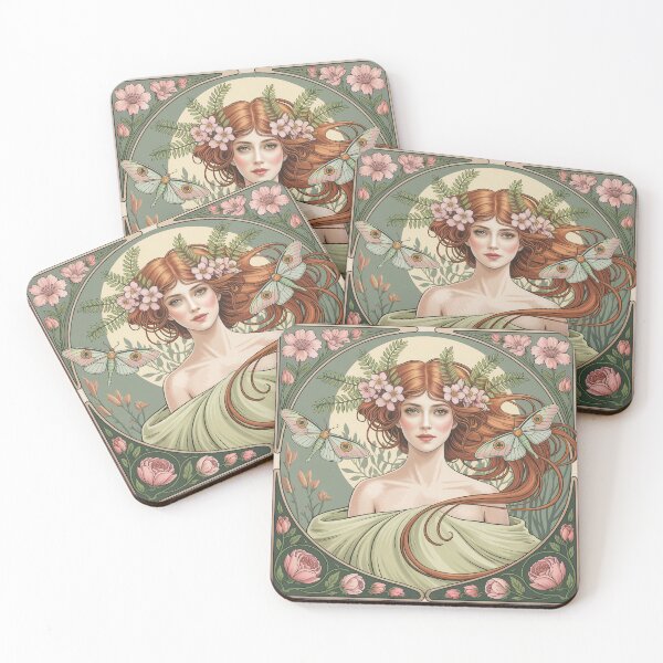 Item preview, Art Nouveau Spring Allegory Poster | Mucha Style Luna Moth Woman Wall Art designed and sold by Tamas Das.