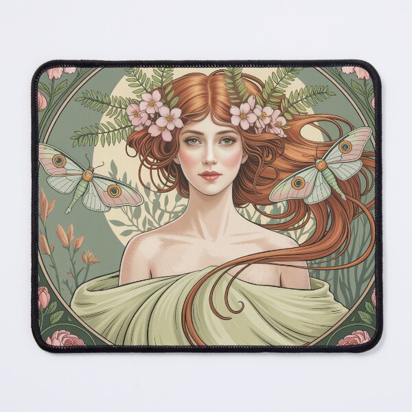 Item preview, Art Nouveau Spring Allegory Poster | Mucha Style Luna Moth Woman Wall Art designed and sold by Tamas Das.