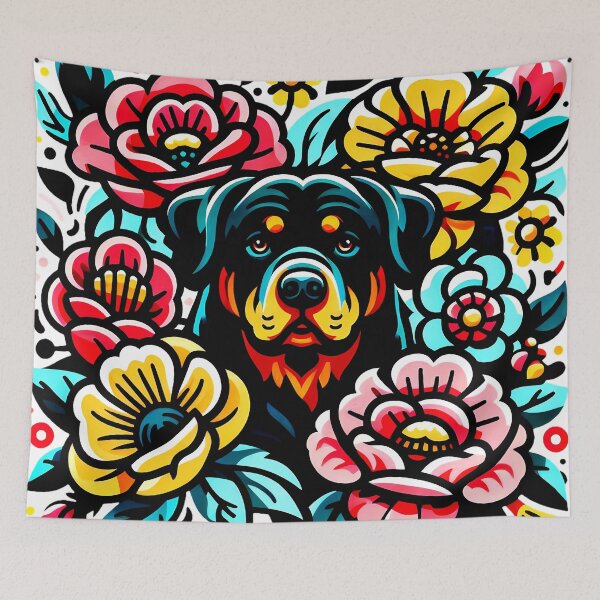 Item preview, Rottweiler Illustration | Bold Dog Art with Tattoo-Style Floral Design designed and sold by meesub.