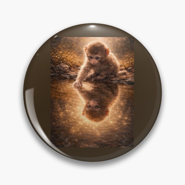 Item preview, Baby Macaque Reflection – Curious Monkey Wildlife Art designed and sold by GeoWild Designs.