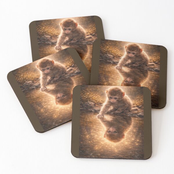 Item preview, Baby Macaque Reflection – Curious Monkey Wildlife Art designed and sold by GeoWild Designs.