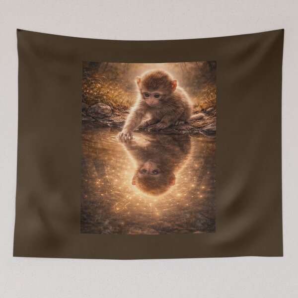 Item preview, Baby Macaque Reflection – Curious Monkey Wildlife Art designed and sold by GeoWild Designs.