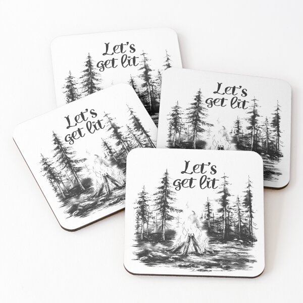 Item preview, Let’s Get Lit – Campfire in the Pines (Black & White Camping Pun) designed and sold by inkoutninja.