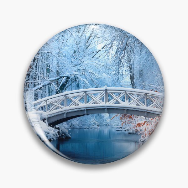 Item preview, Serene Winter Wonderland with Snow-Covered Bridge designed and sold by Artessie.