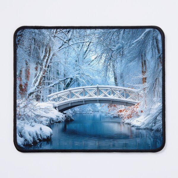Item preview, Serene Winter Wonderland with Snow-Covered Bridge designed and sold by Artessie.