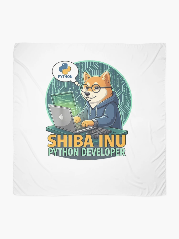 Thumbnail 2 of 3, Scarf, Shiba Inu Python Developer - Coding Dog Geek Art designed and sold by craftedd.