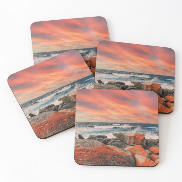 Item preview, Binalong Bay, Tasmanian coast, under a fiery evening sky designed and sold by Mauswohn.
