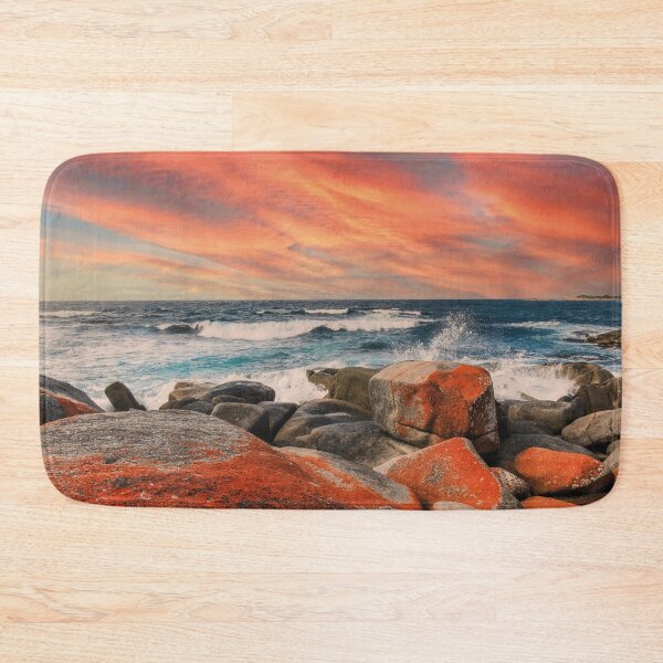 Item preview, Binalong Bay, Tasmanian coast, under a fiery evening sky designed and sold by Mauswohn.