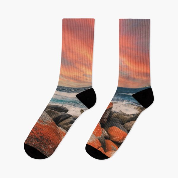 Item preview, Binalong Bay, Tasmanian coast, under a fiery evening sky designed and sold by Mauswohn.
