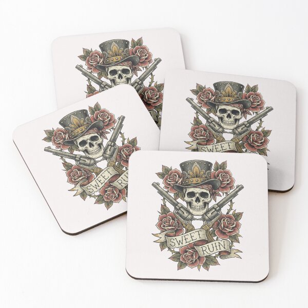 Item preview, "Sweet Ruin" Traditional Tattoo Skull & Revolvers Tee designed and sold by benjyjump.