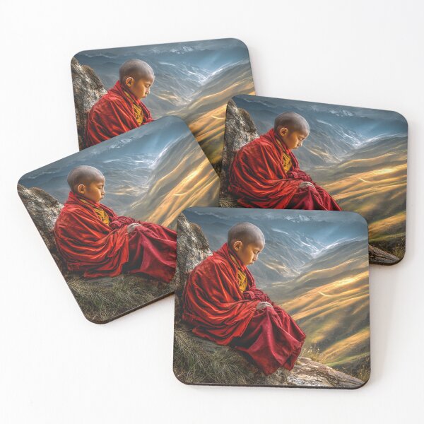 Item preview, Young Monk Meditating on Mountain Edge at Sunset designed and sold by Artessie.