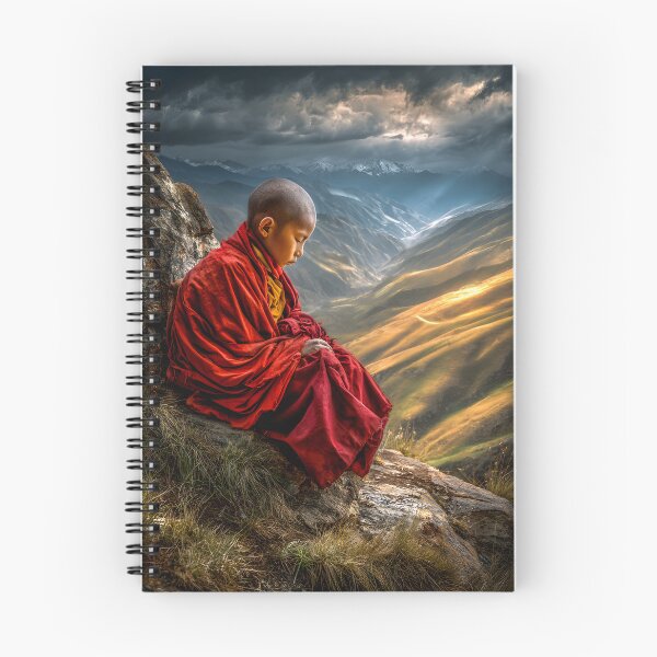 Item preview, Young Monk Meditating on Mountain Edge at Sunset designed and sold by Artessie.