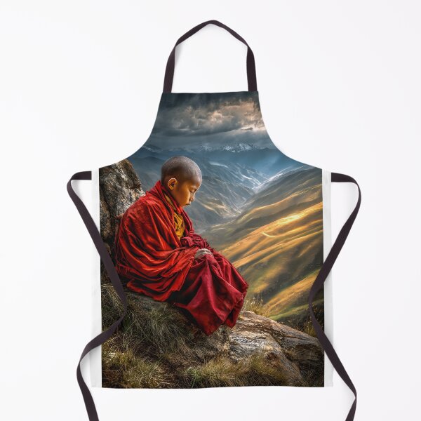 Item preview, Young Monk Meditating on Mountain Edge at Sunset designed and sold by Artessie.