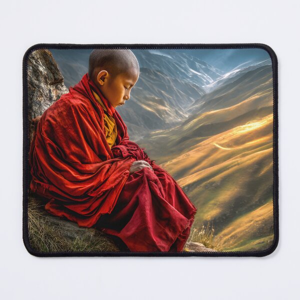 Item preview, Young Monk Meditating on Mountain Edge at Sunset designed and sold by Artessie.