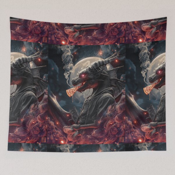 Item preview, Infernal Pizza Dragon – Dark Fantasy Surreal Beast Art designed and sold by Grafititee.