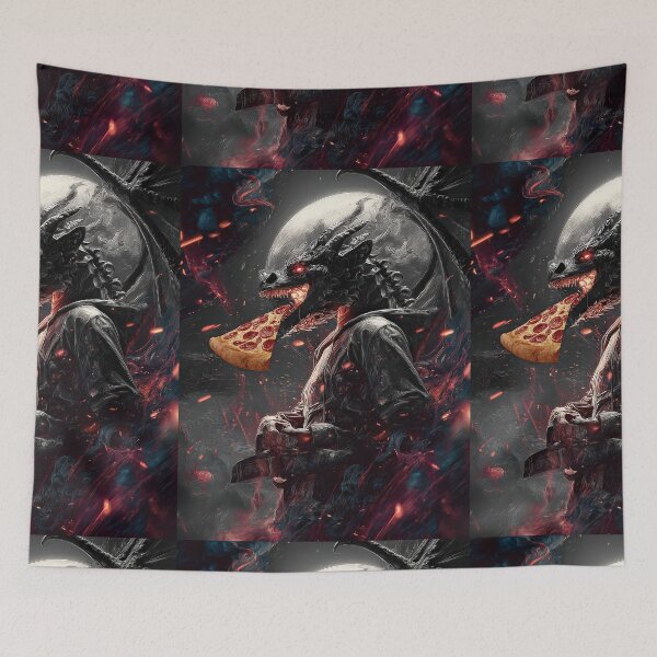 Item preview, Infernal Pizza Dragon – Dark Fantasy Surreal Beast Art designed and sold by Grafititee.