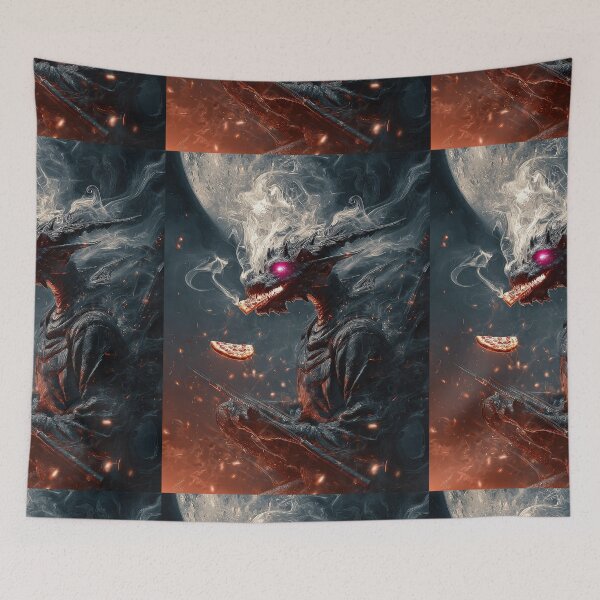 Item preview, Infernal Pizza Dragon – Dark Fantasy Surreal Beast Art designed and sold by Grafititee.